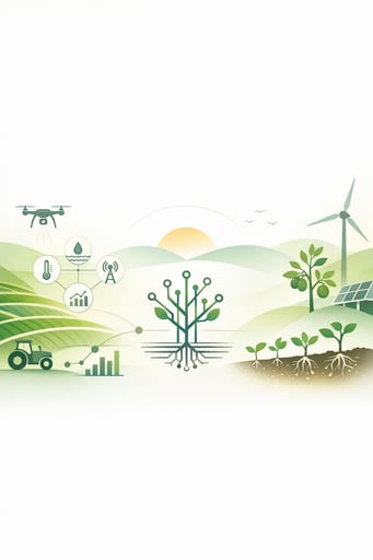 Clean minimal abstract visualization of agricultural technology systems and natural growth patterns